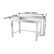 Table inox soubassement 1000 x 800 mm adossée avec renfort / GOLDINOX 