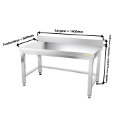 Table inox soubassement 1400 x 800 mm adossée avec renfort / GOLDINOX 
