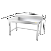 Table inox soubassement 1500 x 800 mm adossée avec renfort / GOLDINOX 
