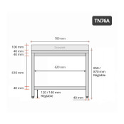 Table inox 700 x 600 mm adossée ECO / GOLDINOX