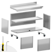 Meuble bas inox 1400 x 600 mm adossé sur roulettes PREMIUM / GOLDINOX