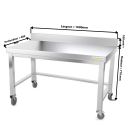 Table inox soubassement 1600 x 600 mm adossée avec renfort sur roulettes / GOLDINOX