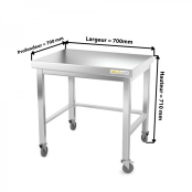 Table inox soubassement 700 x 700 mm avec renfort sur roulettes / GOLDINOX