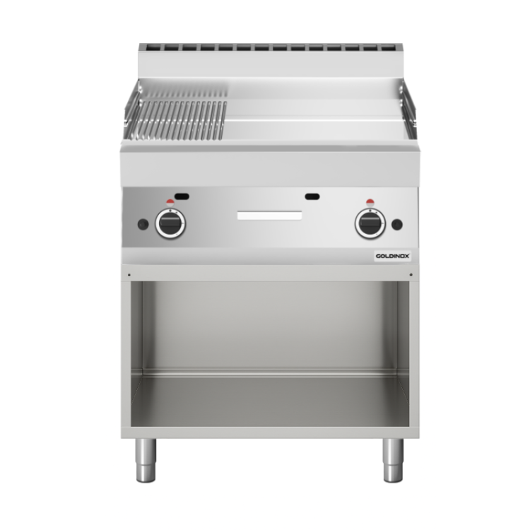 Plaque de cuisson à gaz 700 mm lisse et rainurée chromée (11,4 kw) à poser PREMIUM / GOLDINOX