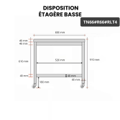 Table inox 600 x 600 mm avec renfort sur roulettes PREMIUM / GOLDINOX
