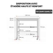 Table inox 1200 x 600 mm avec renfort sur roulettes / GOLDINOX