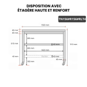 Table inox 1500 x 600 mm avec renfort sur roulettes / GOLDINOX