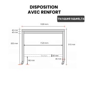 Table inox 1600 x 600 mm avec renfort sur roulettes / GOLDINOX