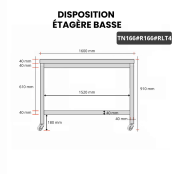 Table inox 1600 x 600 mm avec renfort sur roulettes / GOLDINOX