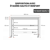Table inox 1800 x 600 mm avec renfort sur roulettes / GOLDINOX