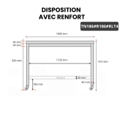 Table inox 1800 x 600 mm avec renfort sur roulettes / GOLDINOX