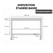 Table inox 1800 x 600 mm avec renfort sur roulettes / GOLDINOX