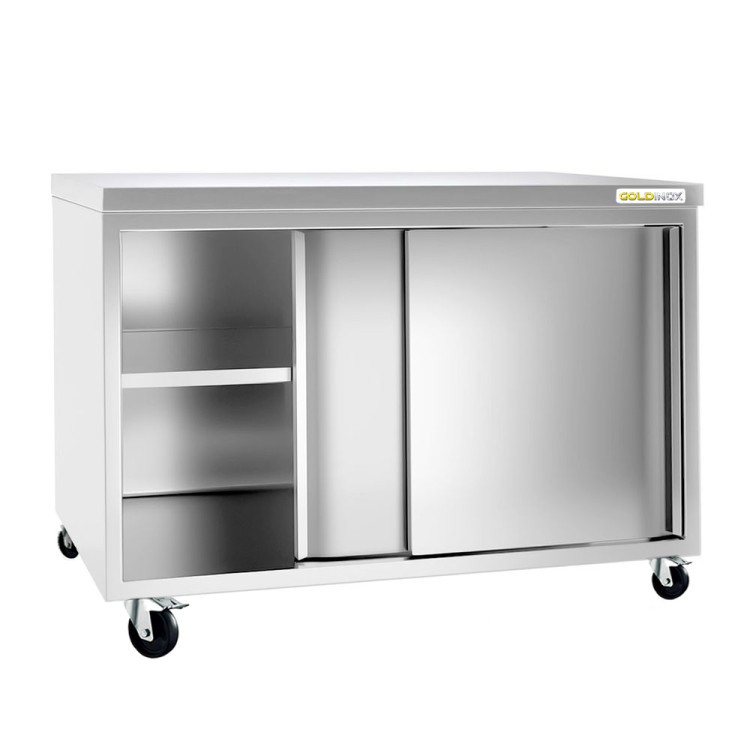 Meuble bas inox 1800 x 600 mm sur roulettes PREMIUM / GOLDINOX