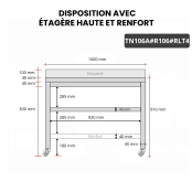 Table inox 1000 x 600 mm adossée avec renfort sur roulettes / GOLDINOX