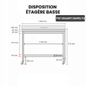 Table inox 1200 x 600 mm adossée avec renfort sur roulettes / GOLDINOX