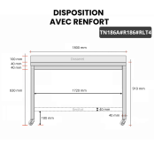 Table inox 1800 x 600 mm adossée avec renfort sur roulettes / GOLDINOX