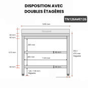 Table inox 1200 x 600 mm adossée avec 2 étagères / GOLDINOX