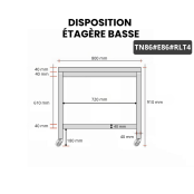 Table inox 800 x 600 mm avec 2 étagères sur roulettes / GOLDINOX