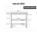 Table inox 1200 x 600 mm avec 2 étagères sur roulettes / GOLDINOX