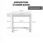 Table inox 600 x 600 mm adossée avec 2 étagères sur roulettes PREMIUM / GOLDINOX