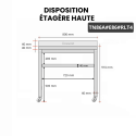 Table inox 800 x 600 mm adossée avec 2 étagères sur roulettes / GOLDINOX