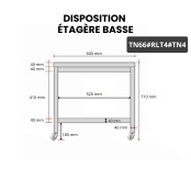 Table inox soubassement 600 x 600 mm sur roulettes PREMIUM / GOLDINOX