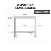 Table inox soubassement 800 x 600 mm sur roulettes / GOLDINOX