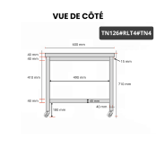 Table inox soubassement 1200 x 600 mm sur roulettes / GOLDINOX