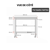Table inox soubassement 1500 x 600 mm sur roulettes / GOLDINOX