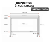 Table inox soubassement 1800 x 600 mm adossée sur roulettes / GOLDINOX