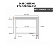 Table inox soubassement 800 x 600 mm avec renfort sur roulettes / GOLDINOX
