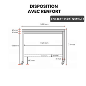 Table inox soubassement 1400 x 600 mm avec renfort sur roulettes / GOLDINOX