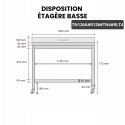 Table inox soubassement 1200 x 600 mm adossée avec renfort sur roulettes / GOLDINOX