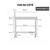 Table inox 1000 x 700 mm adossée sur roulettes / GOLDINOX 
