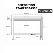 Table inox 1400 x 700 mm adossée sur roulettes / GOLDINOX 