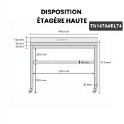 Table inox 1400 x 700 mm adossée sur roulettes / GOLDINOX 