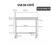 Table inox 1800 x 700 mm adossée sur roulettes / GOLDINOX 