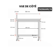 Table inox 2000 x 700 mm adossée sur roulettes / GOLDINOX 