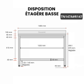 Table inox 1400 x 700 mm adossée avec renfort / GOLDINOX