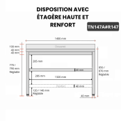 Table inox 1400 x 700 mm adossée avec renfort / GOLDINOX