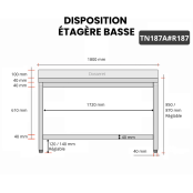 Table inox 1800 x 700 mm adossée avec renfort / GOLDINOX