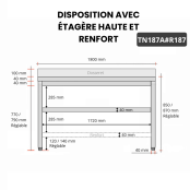 Table inox 1800 x 700 mm adossée avec renfort / GOLDINOX