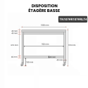 Table inox 1000 x 700 mm avec renfort sur roulettes / GOLDINOX