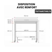 Table inox 700 x 700 mm adossée avec renfort sur roulettes / GOLDINOX