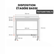 Table inox 700 x 700 mm adossée avec renfort sur roulettes / GOLDINOX