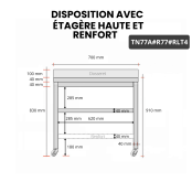 Table inox 700 x 700 mm adossée avec renfort sur roulettes / GOLDINOX