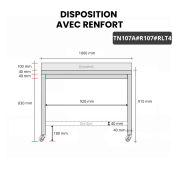 Table inox 1000 x 700 mm adossée avec renfort sur roulettes / GOLDINOX