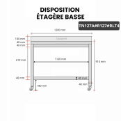 Table inox 1200 x 700 mm adossée avec renfort sur roulettes / GOLDINOX