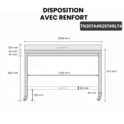 Table inox 2000 x 700 mm adossée avec renfort sur roulettes / GOLDINOX