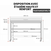 Table inox 2000 x 700 mm adossée avec renfort sur roulettes / GOLDINOX